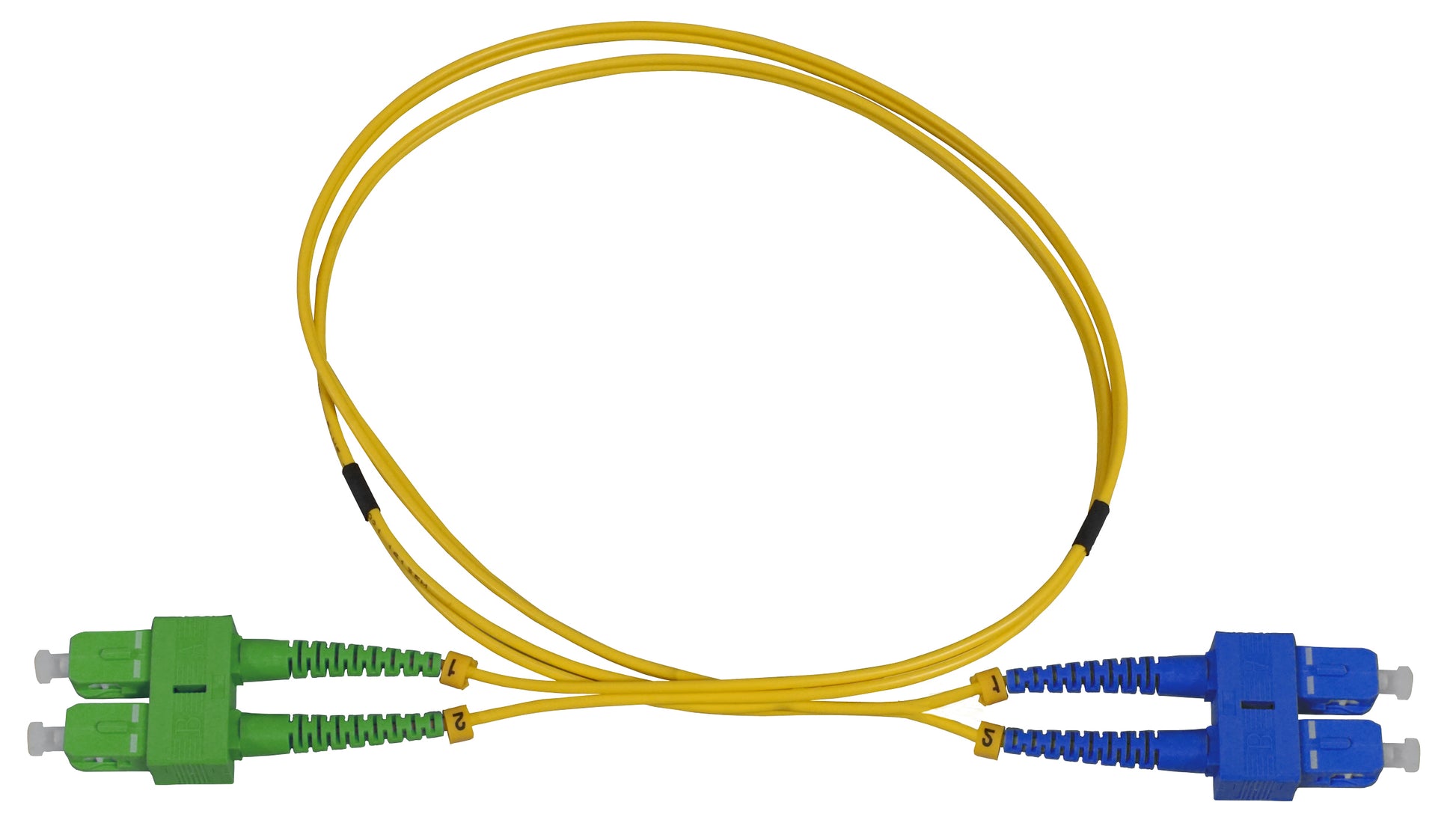 2 m SC UPC to SC APC Fiber Optic Patch Cable, 2.0 mm, Duplex, OFNR, Singlemode BIF, Yellow Image 3