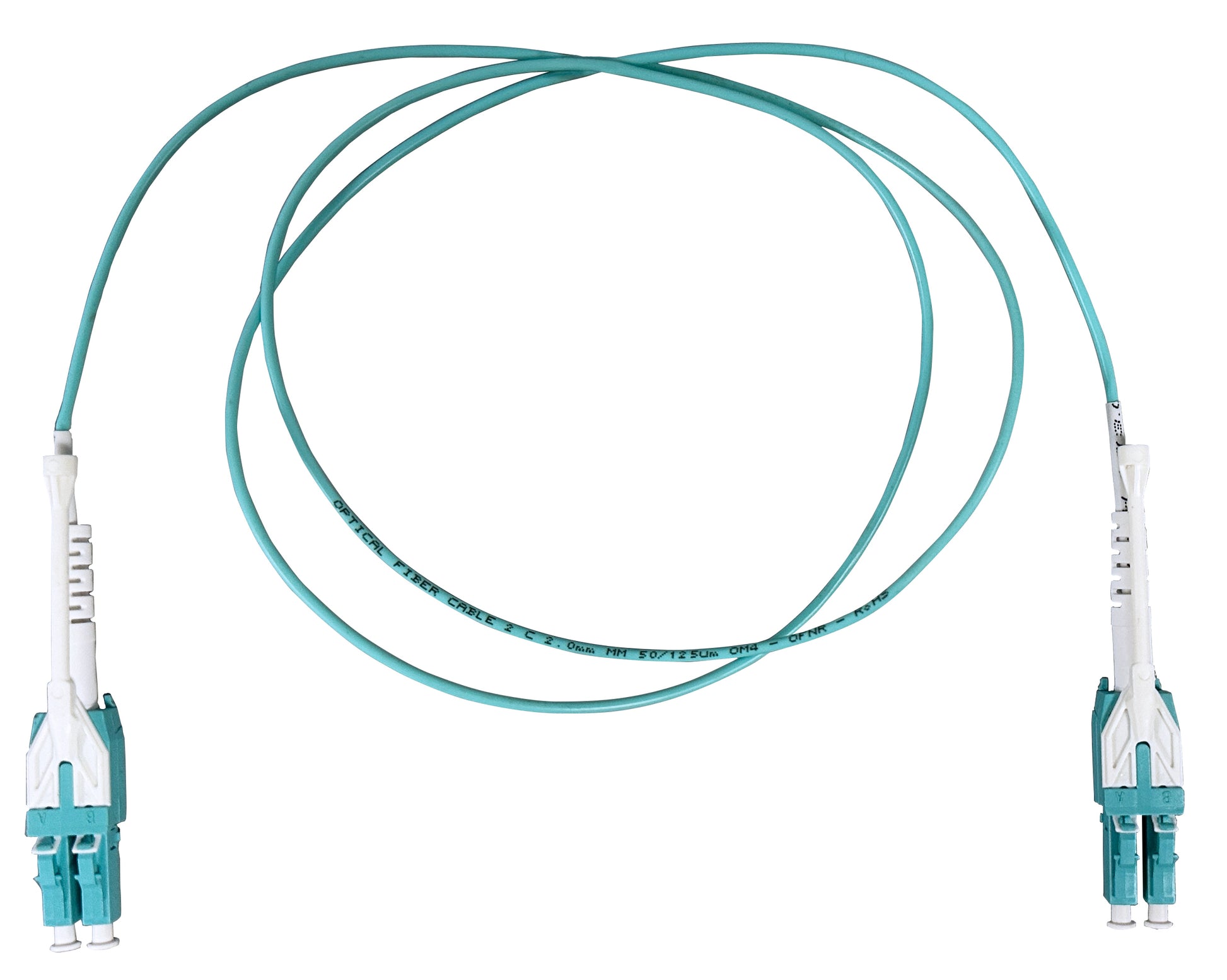 1 m LC to LC UPC Fiber Optic Patch Cable, Uniboot Pull-push tab, 2.0 mm, Duplex, OFNR, OM3 Multimode, Aqua Image 4