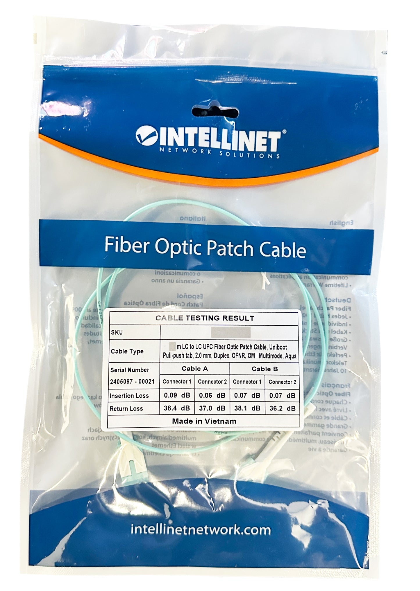1 m LC to LC UPC Fiber Optic Patch Cable, Uniboot Pull-push tab, 2.0 mm, Duplex, OFNR, OM3 Multimode, Aqua Image 5