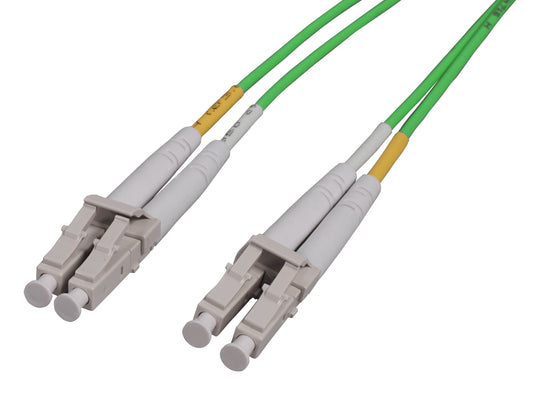 1 m LC to LC UPC Fiber Optic Patch Cable, 2.0 mm, Duplex, OFNR, OM5 Multimode, Lime Green Image 1