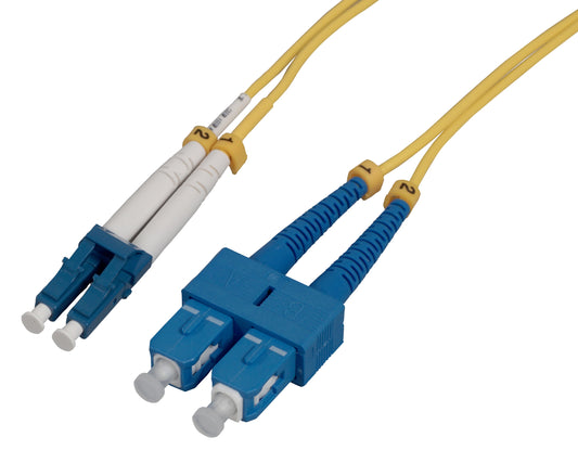 5 m LC to SC UPC Fiber Optic Patch Cable, 2.0 mm, Duplex, OFNR, Singlemode BIF, Yellow Image 1