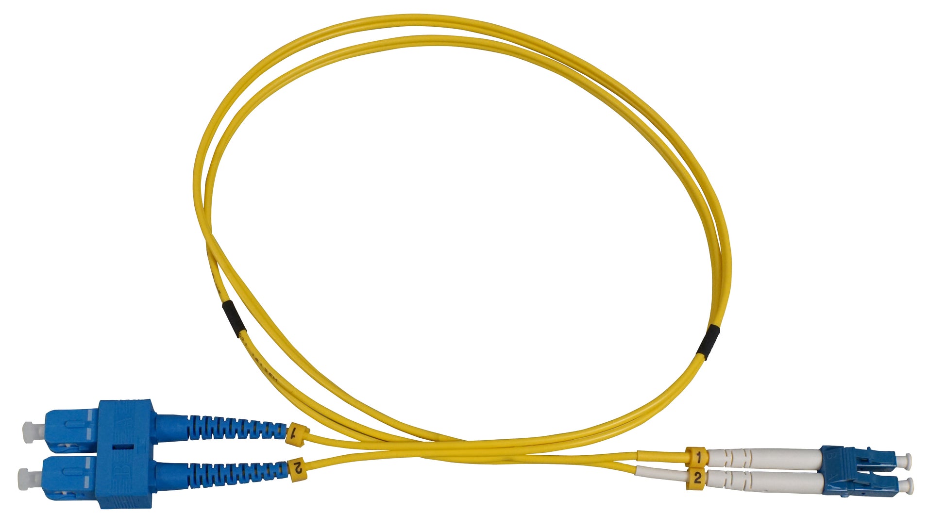 15 m LC to SC UPC Fiber Optic Patch Cable, 2.0 mm, Duplex, OFNR, Singlemode BIF, Yellow Image 3