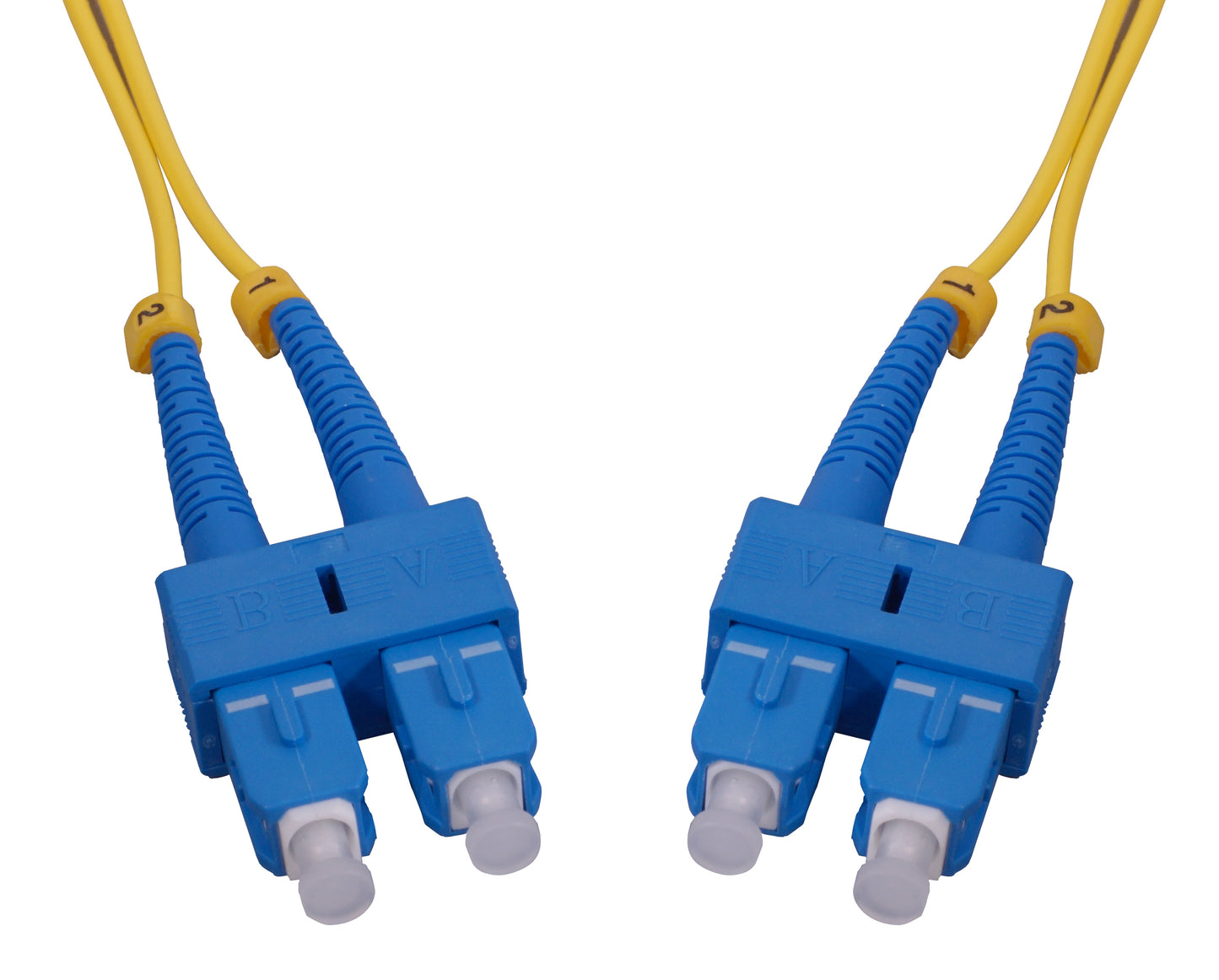 10 m SC to SC UPC Fiber Optic Patch Cable, 2.0 mm, Duplex, OFNR, Singlemode BIF, Yellow Image 2