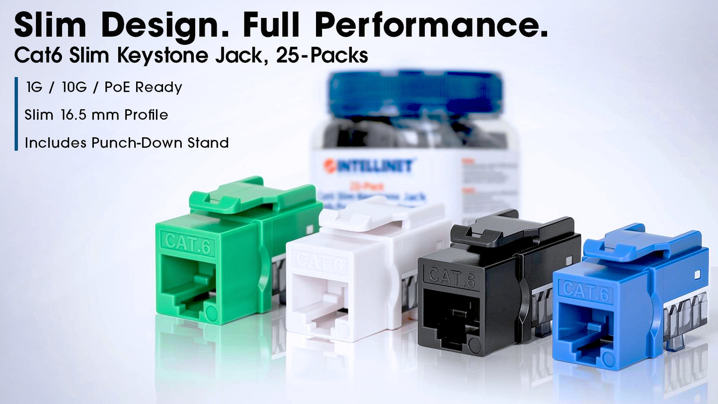 Cat6 Slim Keystone Jack with Punch-Down Stand, Blue, 25-Pack Image 11
