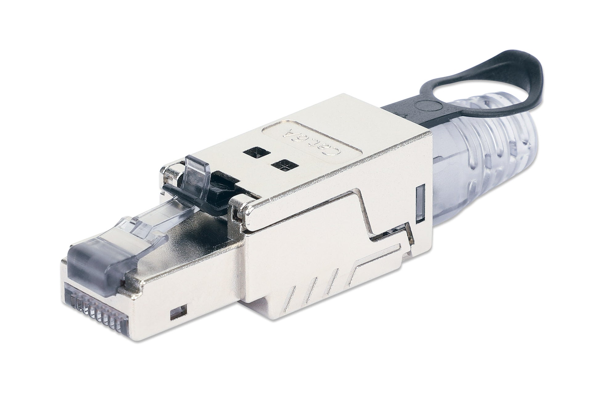 Cat6a 10G Shielded Toolless RJ45 Modular Field Termination Plug with Pull-ring Release Image 1
