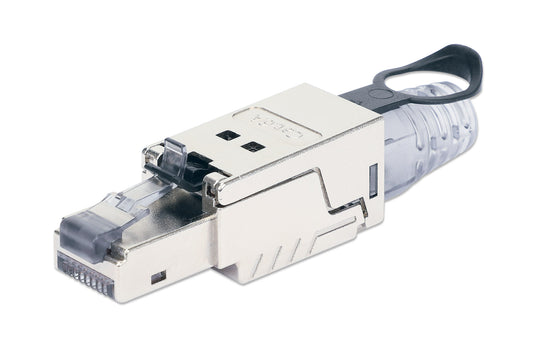 Cat6a 10G Shielded Toolless RJ45 Modular Field Termination Plug with Pull-ring Release Image 1