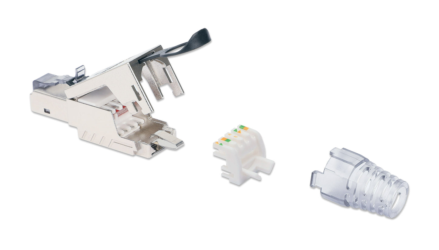 Cat6a 10G Shielded Toolless RJ45 Modular Field Termination Plug with Pull-ring Release Image 5