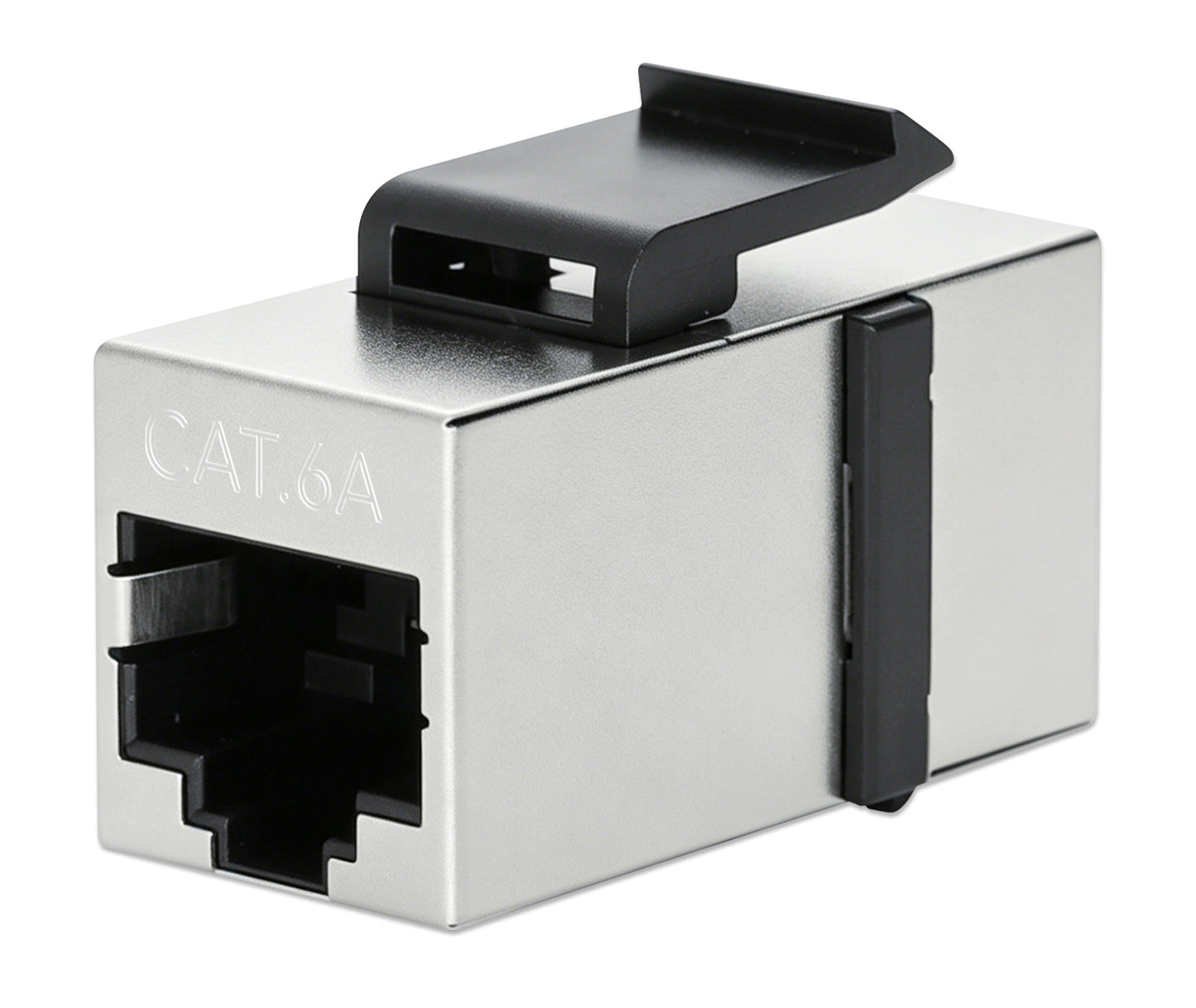 Cat6a 10G Shielded RJ45 Keystone Inline Coupler, Silver/Black Image 1