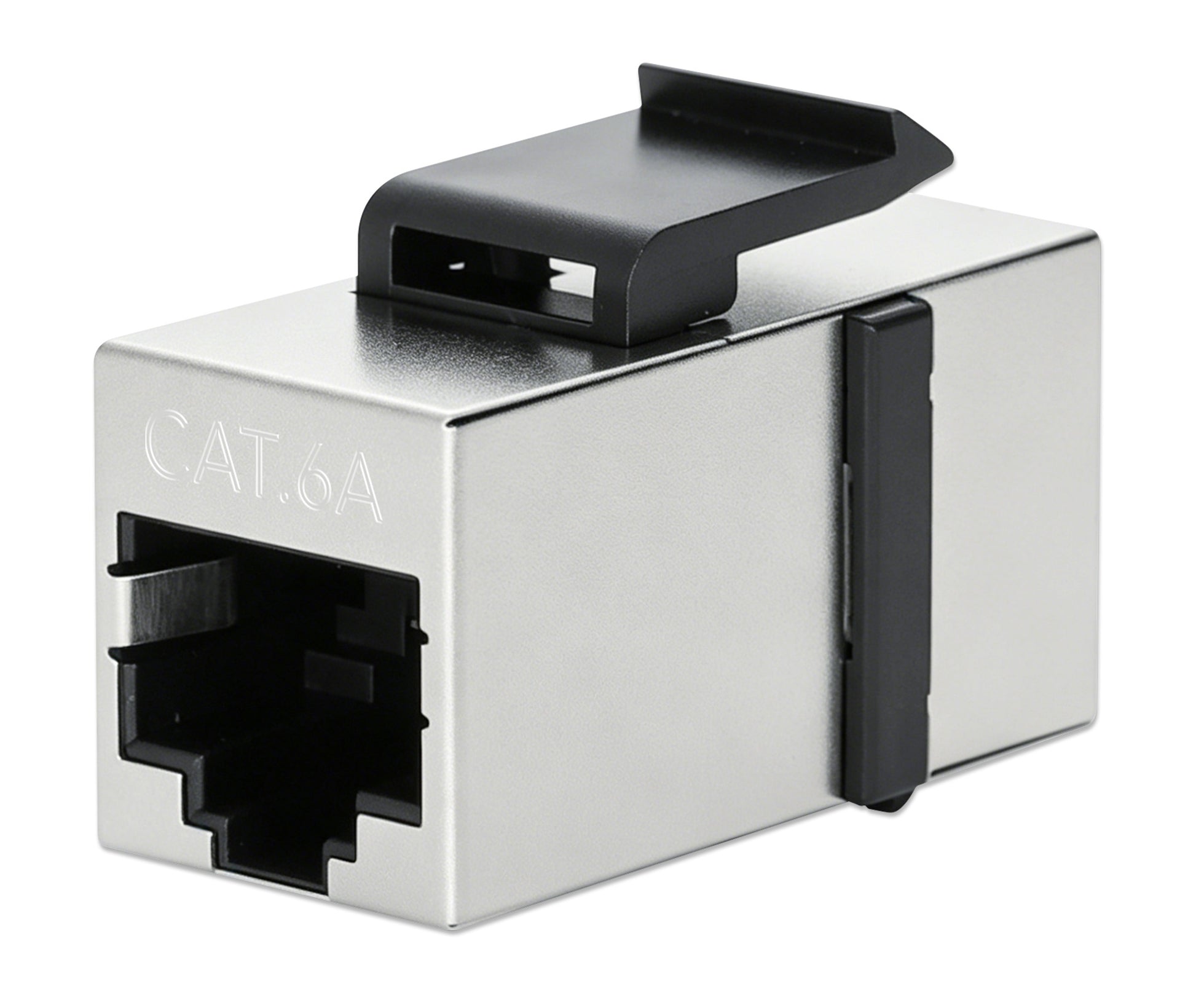 Cat6a 10G Shielded RJ45 Keystone Inline Coupler, Silver/Black Image 1