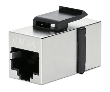 Cat6a 10G Shielded RJ45 Keystone Inline Coupler, Silver/Black Image 1