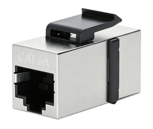 Cat6a 10G Shielded RJ45 Keystone Inline Coupler, Silver/Black Image 1