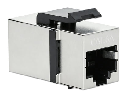 Cat6a 10G Shielded RJ45 Keystone Inline Coupler, Silver/Black Image 2